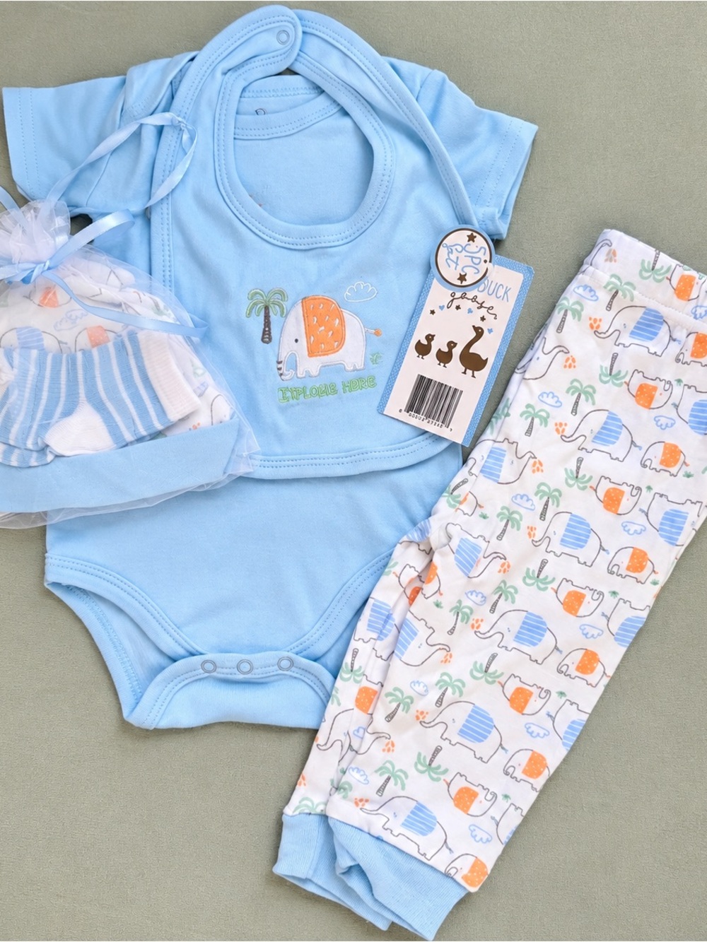 Duck Duck Goose Baby Boy Elephant 5-Piece Outfit Set 3-6M NWT
